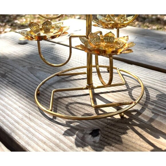 Lotus Flower Candle Holder Tealight Tray Golden Metal Stand For Meditation & Dec - Picture 5 of 10
